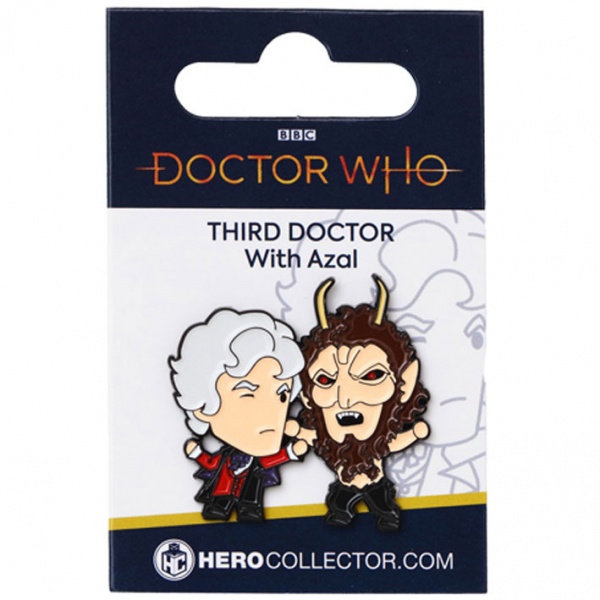 Doctor Who Third Doctor & Azal Chibi Style Pin Badge