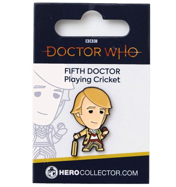 Doctor Who Fifth Doctor Playing Cricket Chibi Style Pin Badge