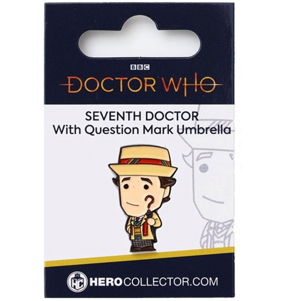 Doctor Who Seventh Doctor with Question Mark Umbrella Chibi Style Pin Badge