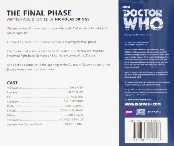 Doctor Who: The Final Phase Audio CD