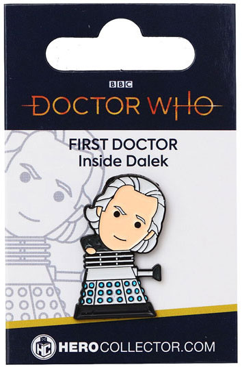 Doctor Who First Doctor Piloting a Dalek Chibi Style Pin Badge
