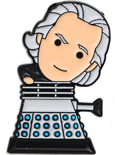 Doctor Who First Doctor Piloting a Dalek Chibi Style Pin Badge