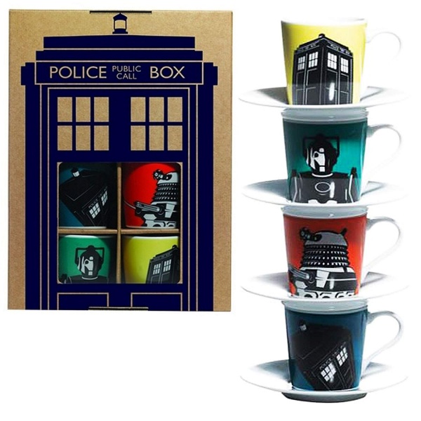 Doctor Who Espresso Coffee Cups Set of 4 with Colourful Designs