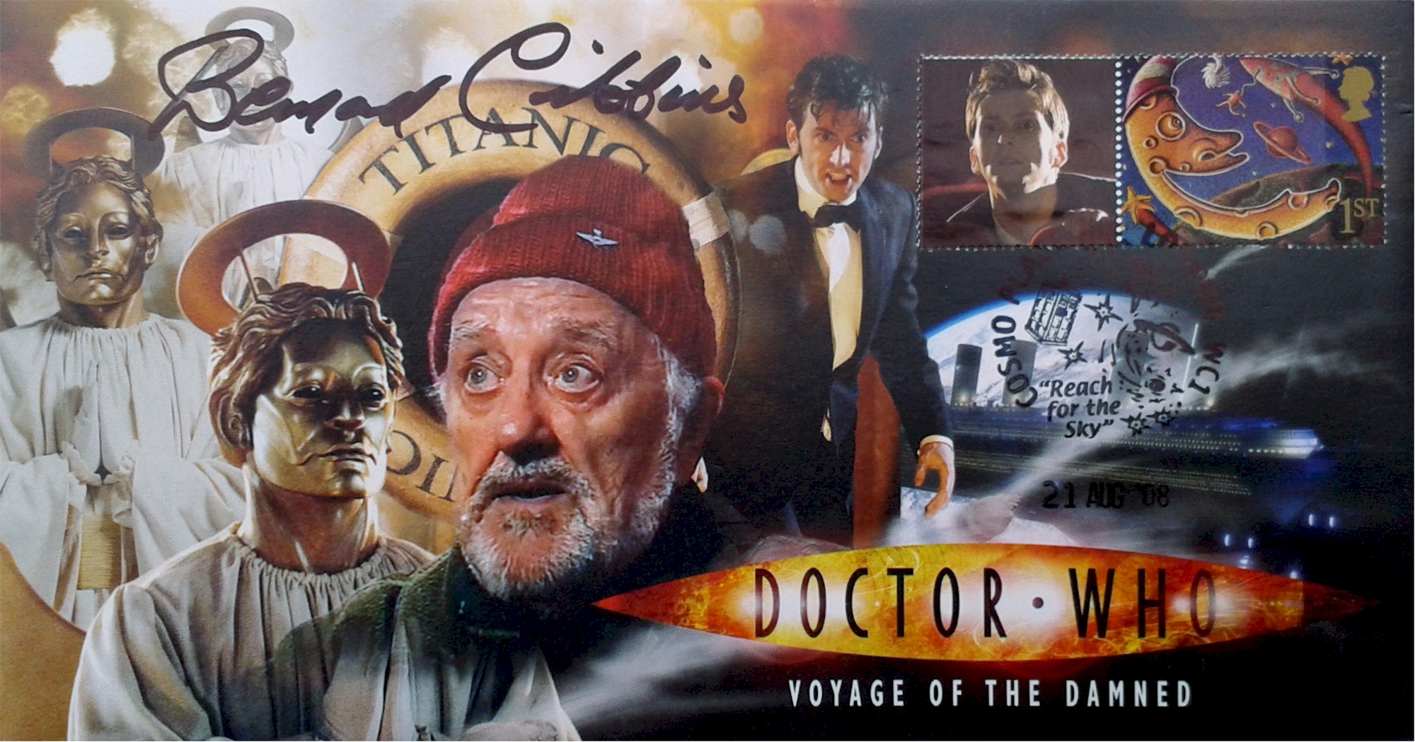 Doctor Who 2007 Series 3 Christmas Special Voyage of the Damned Collectible Stamp Cover Signed by BERNARD CRIBBINS