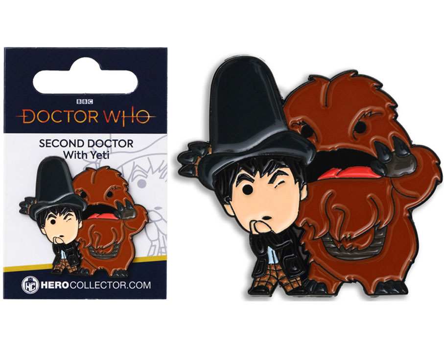 Doctor Who Second Doctor & Yeti Chibi Style Pin Badge