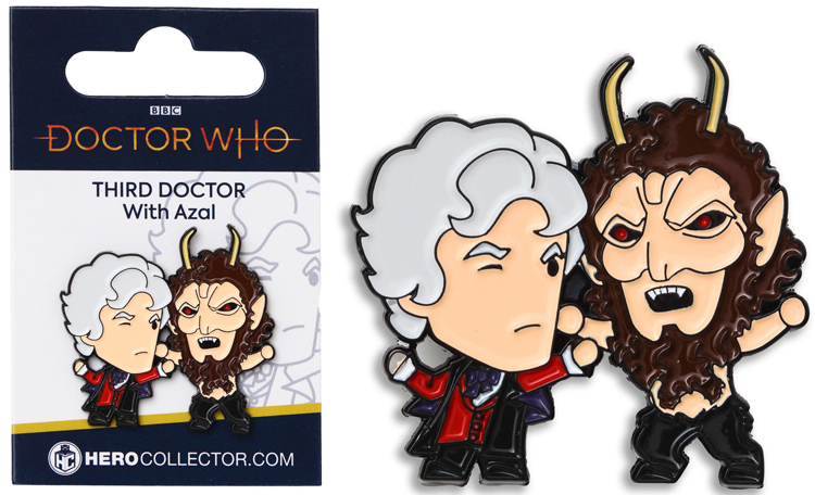 Doctor Who Third Doctor & Azal Chibi Style Pin Badge