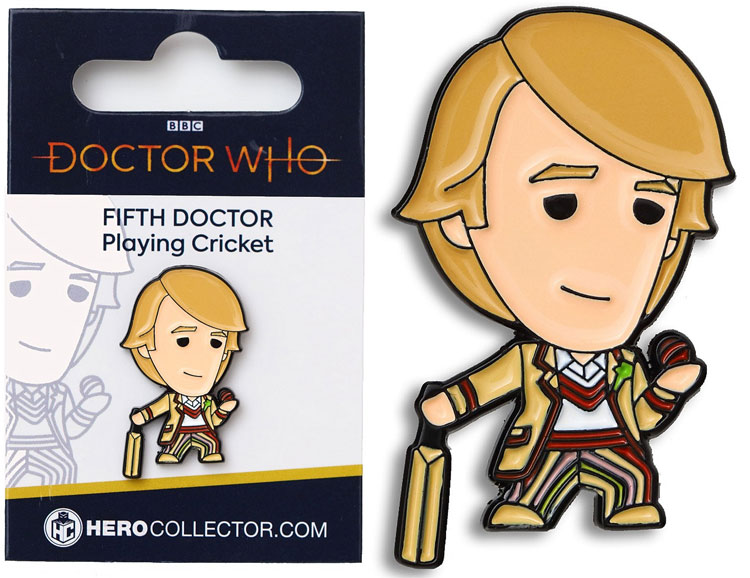 Doctor Who Fifth Doctor Playing Cricket Chibi Style Pin Badge