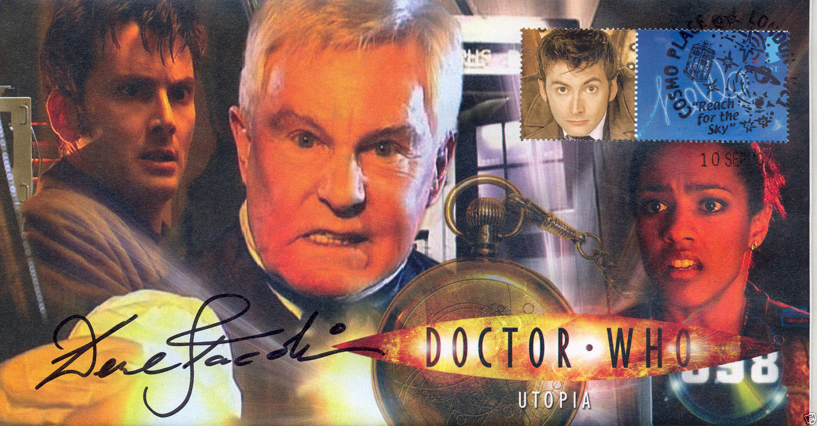 Doctor Who 2007 Series 3 Episode 11 Utopia Collectible Stamp Cover Signed by SIR DEREK JACOBI