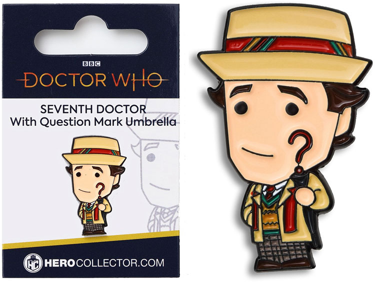 Doctor Who Seventh Doctor with Question Mark Umbrella Chibi Style Pin Badge