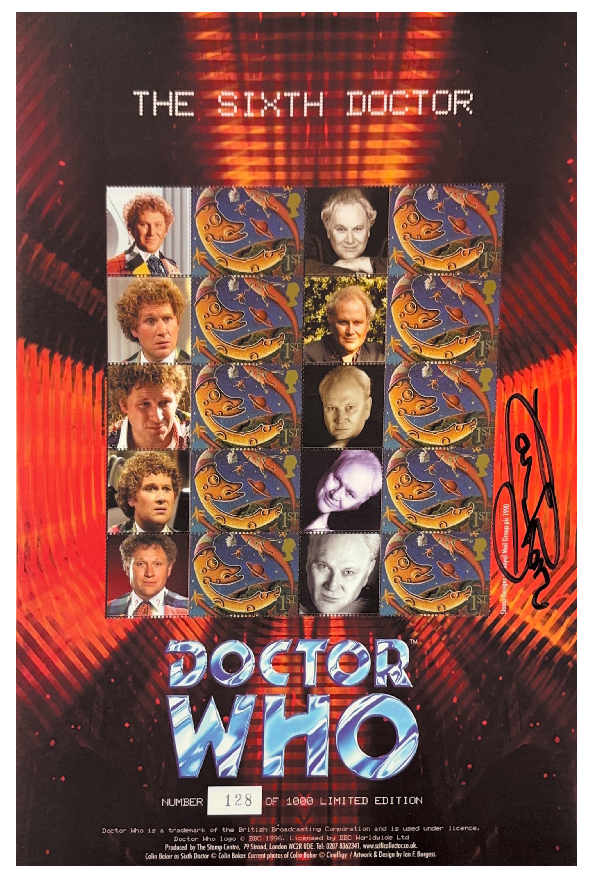 The 6th Doctor Who Stamp Sheet Limited Edition Signed by Colin Baker
