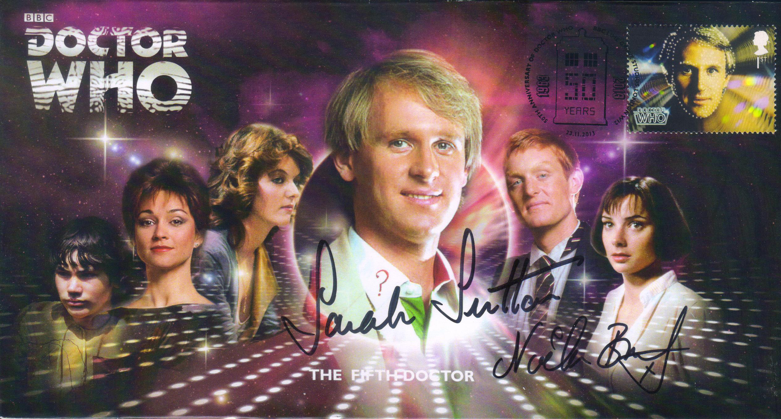 The Fifth Doctor Who COMPANIONS SERIES Stamp Cover FDC Dual Signed by Sarah Sutton and Nicola Bryant