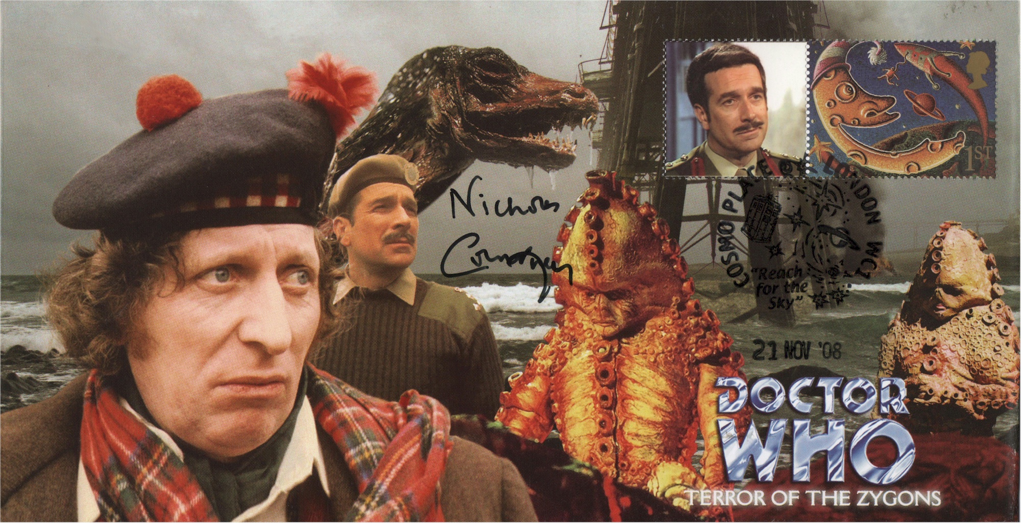 Doctor Who Terror of the Zygons Collectable Stamp Cover Signed by NICK COURTNEY