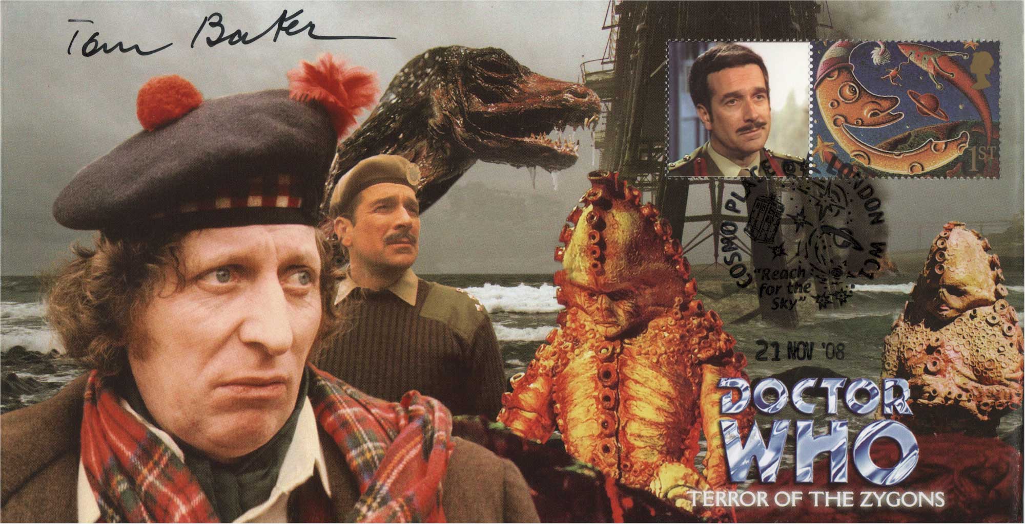 Doctor Who Terror of the Zygons Collectable Stamp Cover Signed by TOM BAKER