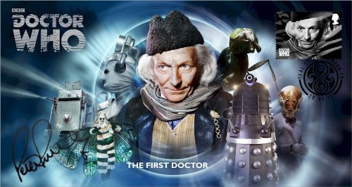 The First Doctor Who DOCTOR SERIES 50th Anniversary Stamp First Day Cover Signed PETER PURVES
