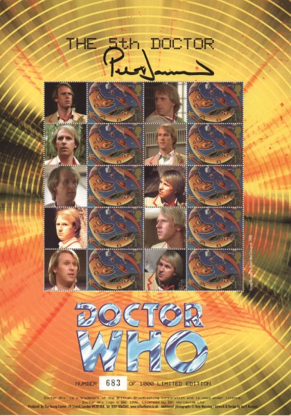 The 5th Doctor Who Stamp Sheet Limited Edition Signed by Peter Davison